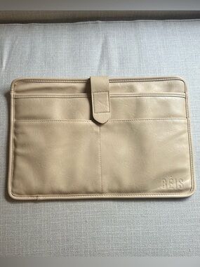 BEIS Taupe Faux Leather Laptop Sleeve with Embossed Logo